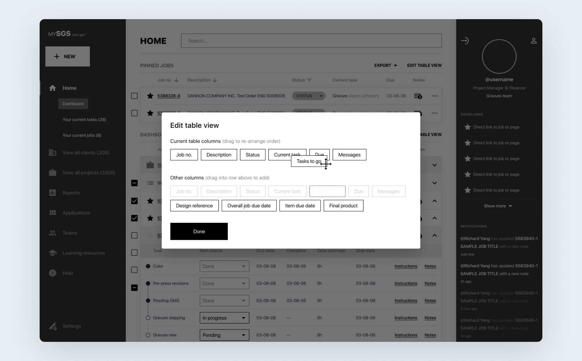 Edit table views to have bespoke PM view eliminating need for excel tables