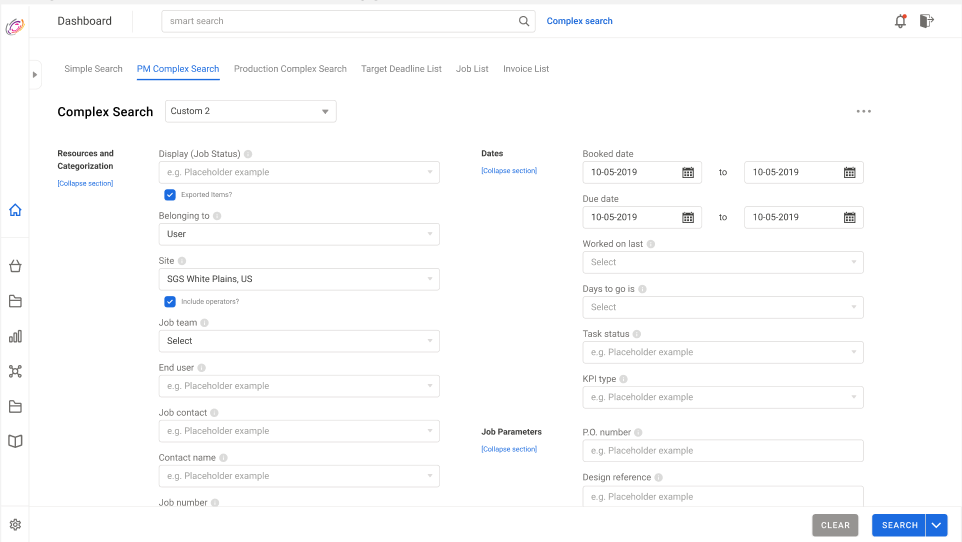 PM-facing complex search using the DS.